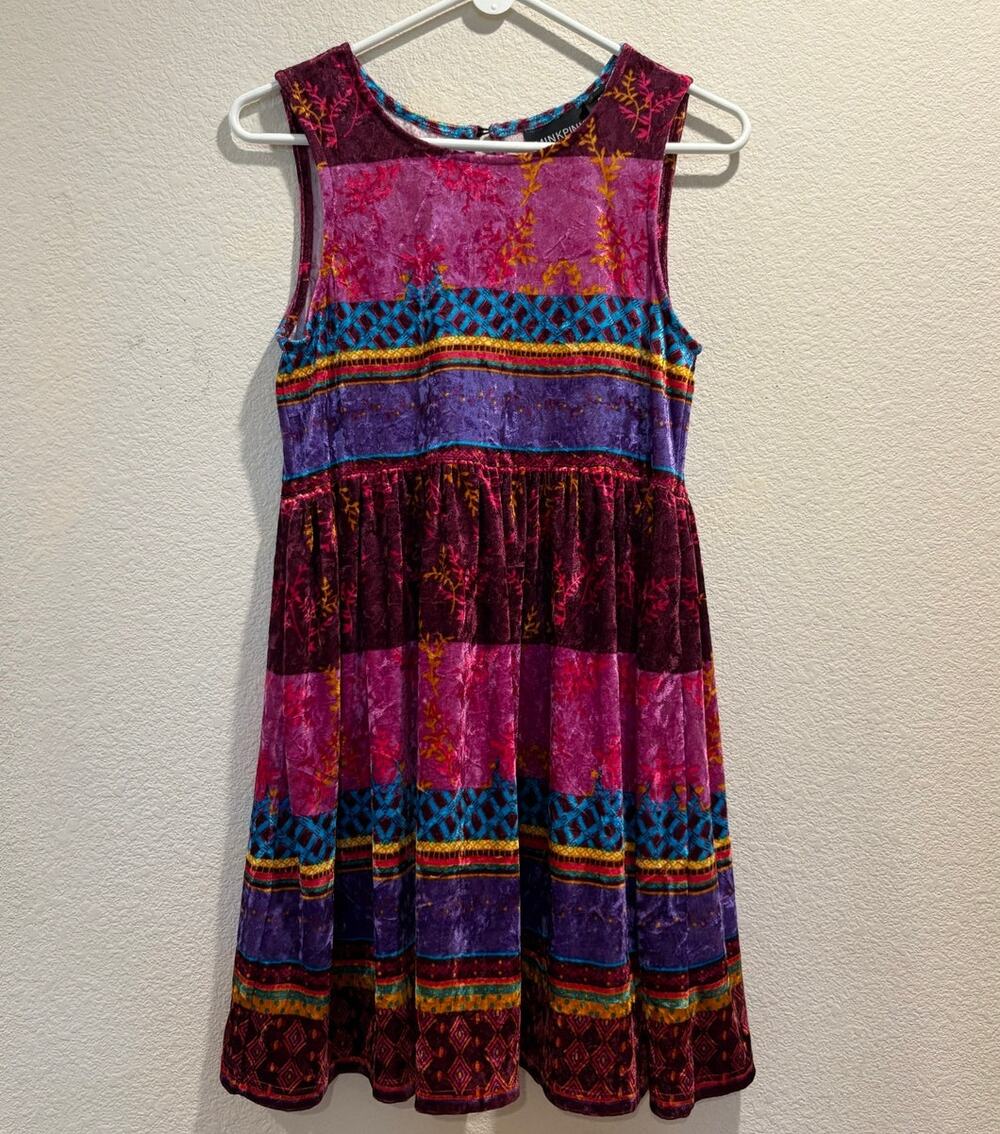 Minkpink Multicolor Velour All Over Print Sleeveless Mini Dress Size S